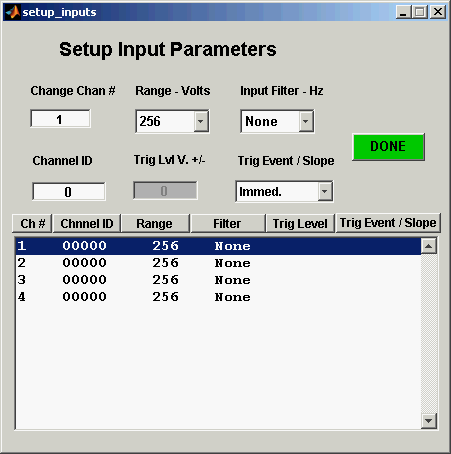 Input Setup Parameters